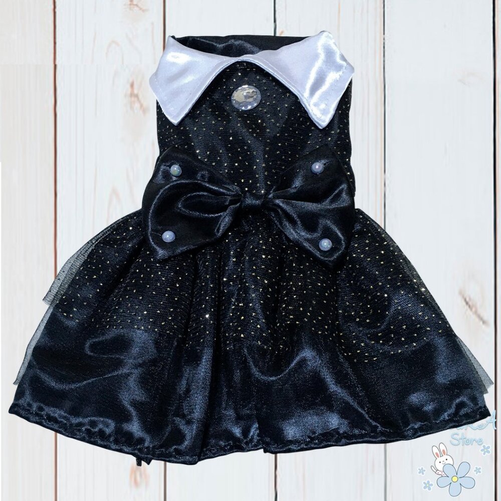 🎃👻 WEDNESDAY ADDAMS HALLOWEEN DOG PUPPY PET COSTUME GOTHIC BALL GOWN DRESS👻🎃